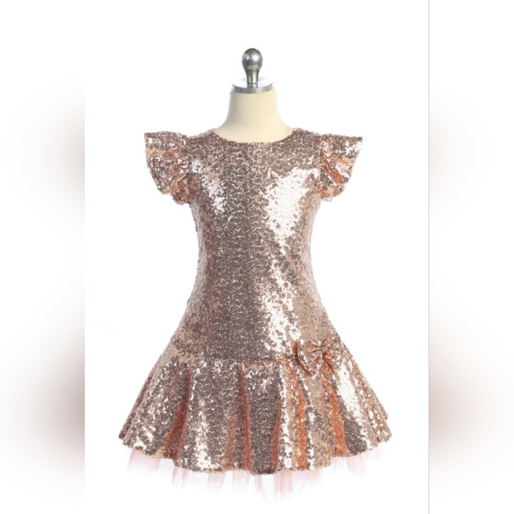 SEQUIN RUFFLE SLEEVE TUTU GIRLS DRESS